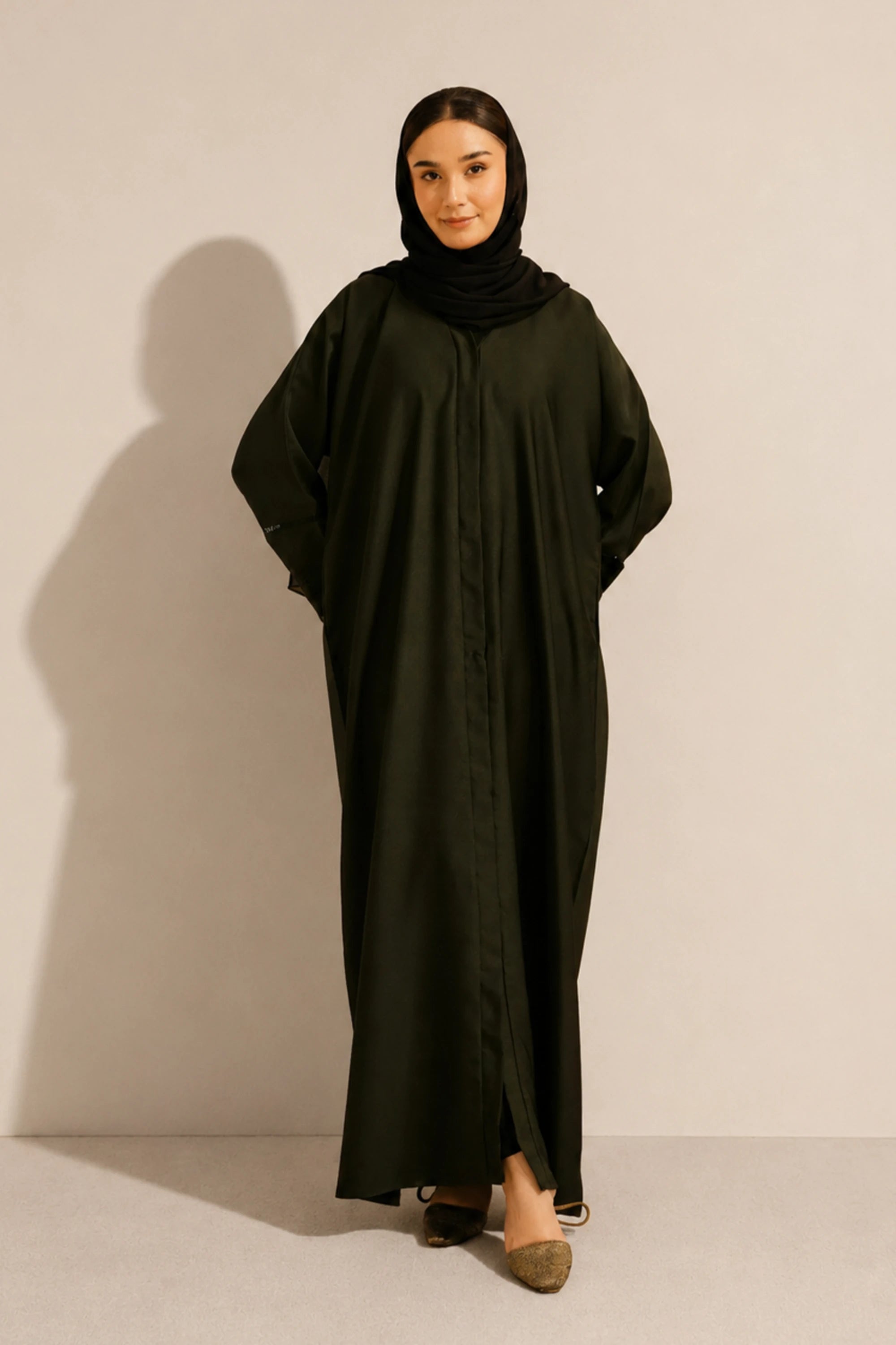 Basic Pleat Abaya Set | Dark Green