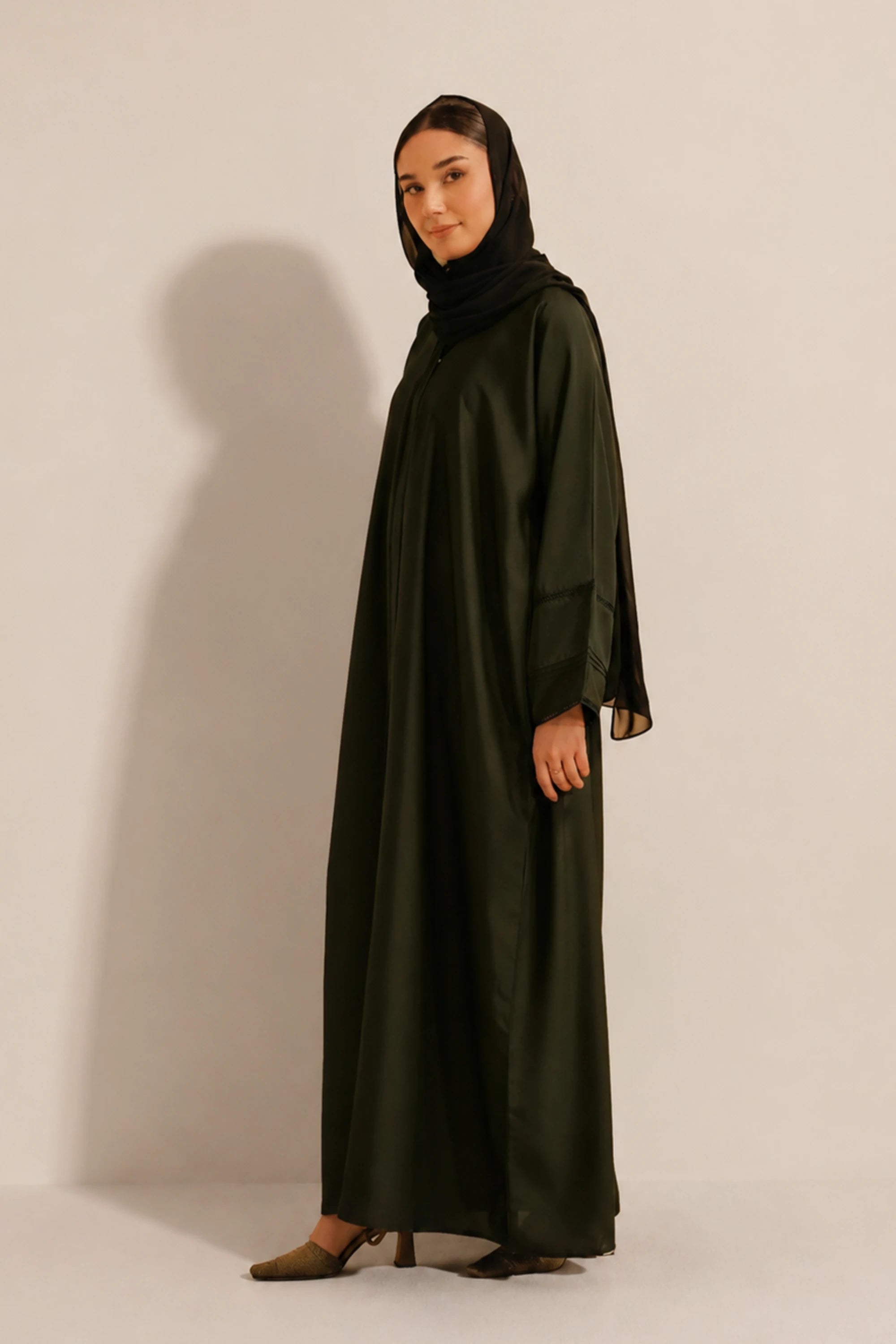 Basic Pleat Abaya Set | Dark Green