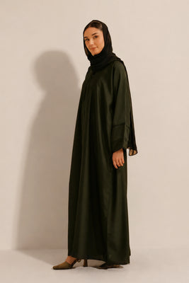 Basic Pleat Abaya Set | Dark Green
