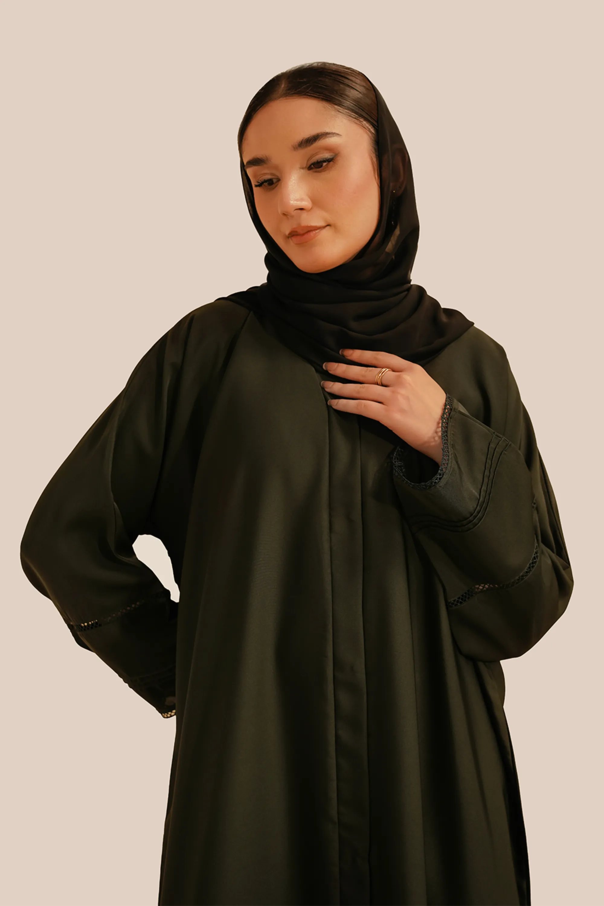 Basic Pleat Abaya Set | Dark Green