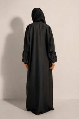 Basic Gathered Sleeves Abaya Set | Grey