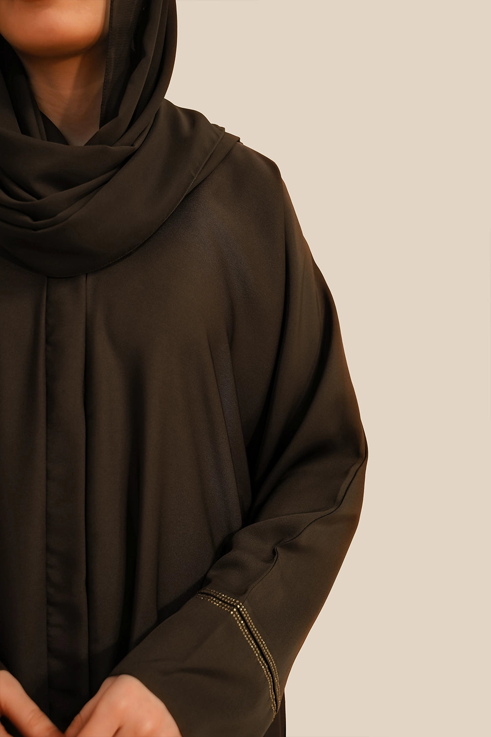 Basic Diamante Abaya Set | Brown