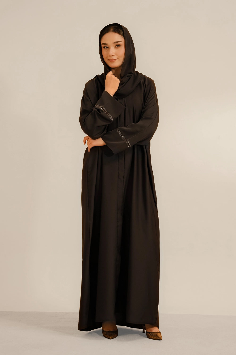 Basic Diamante Abaya Set | Brown