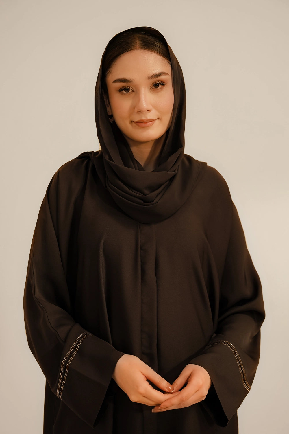 Basic Diamante Abaya Set | Brown