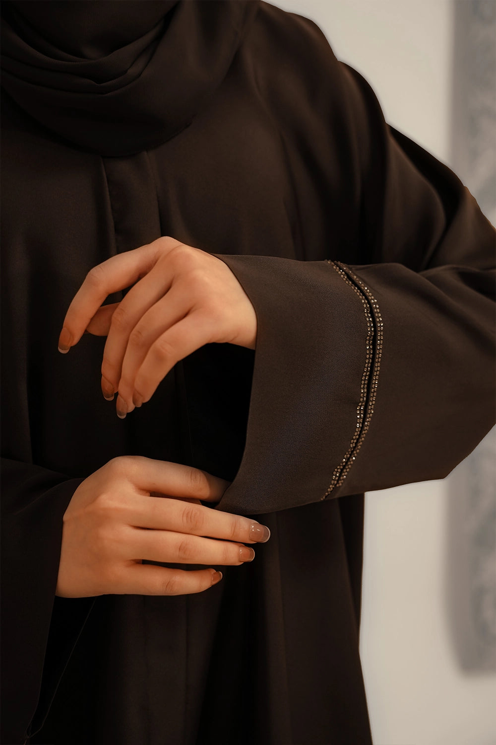Basic Diamante Abaya Set | Brown