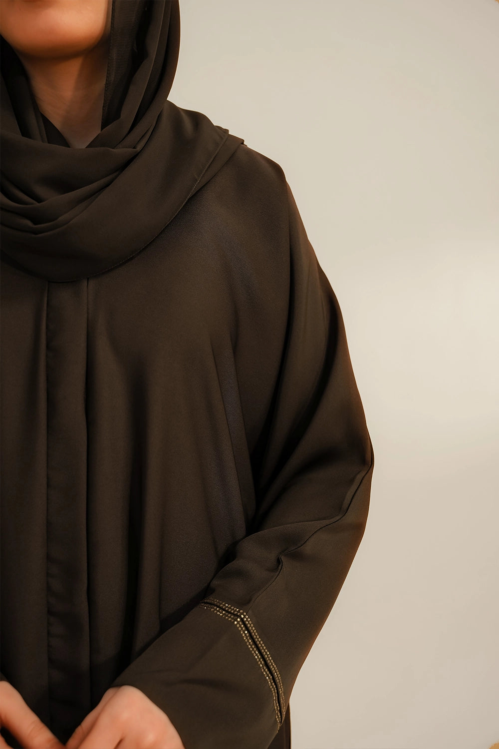 Basic Diamante Abaya Set | Brown