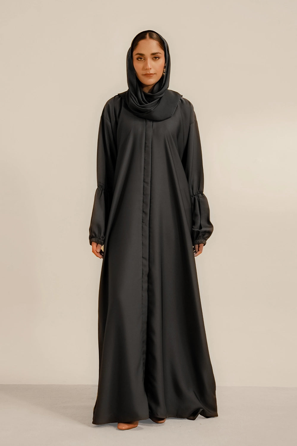 Basic Gathered Sleeves Abaya Set | Grey