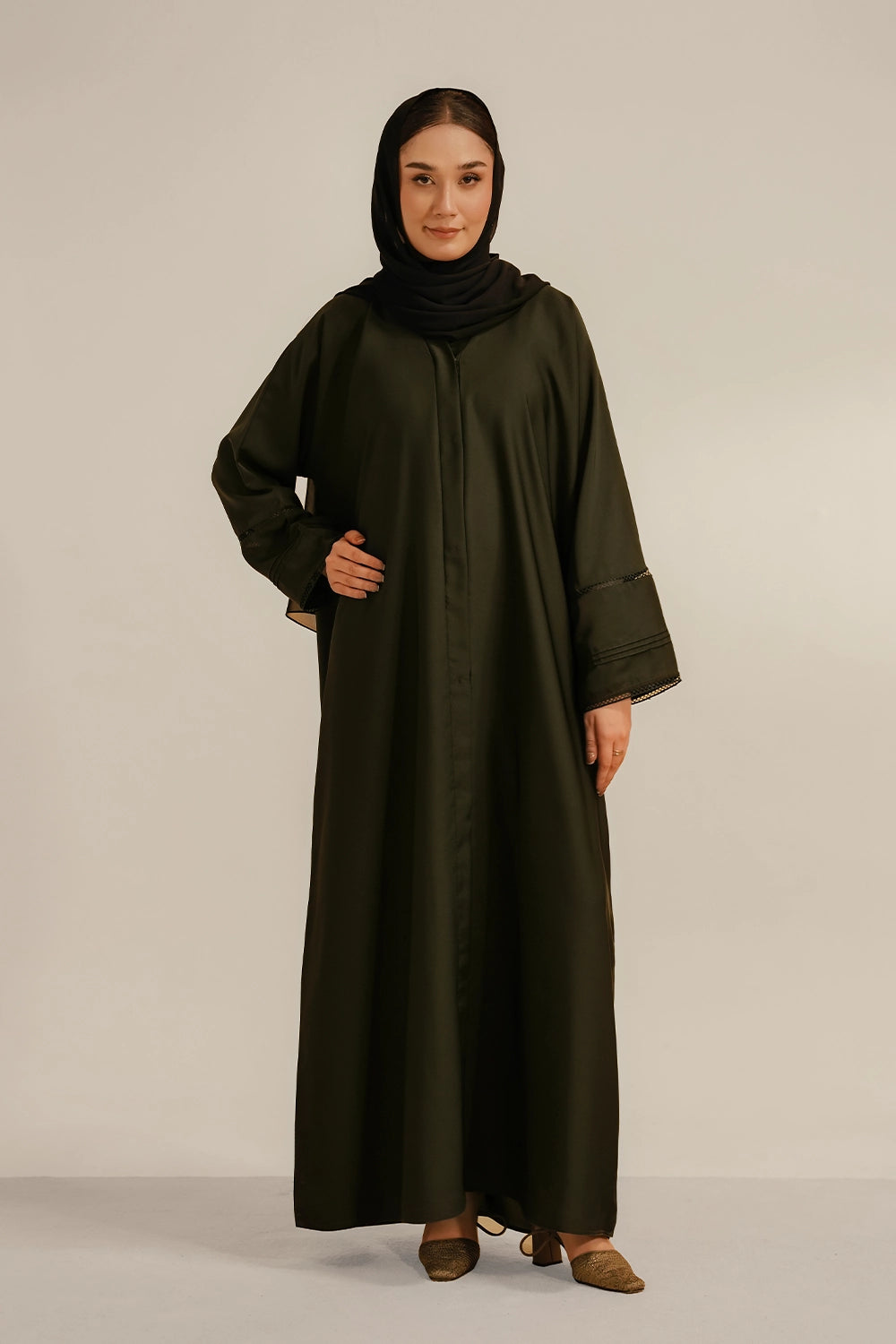 Basic Pleat Abaya Set | Dark Green