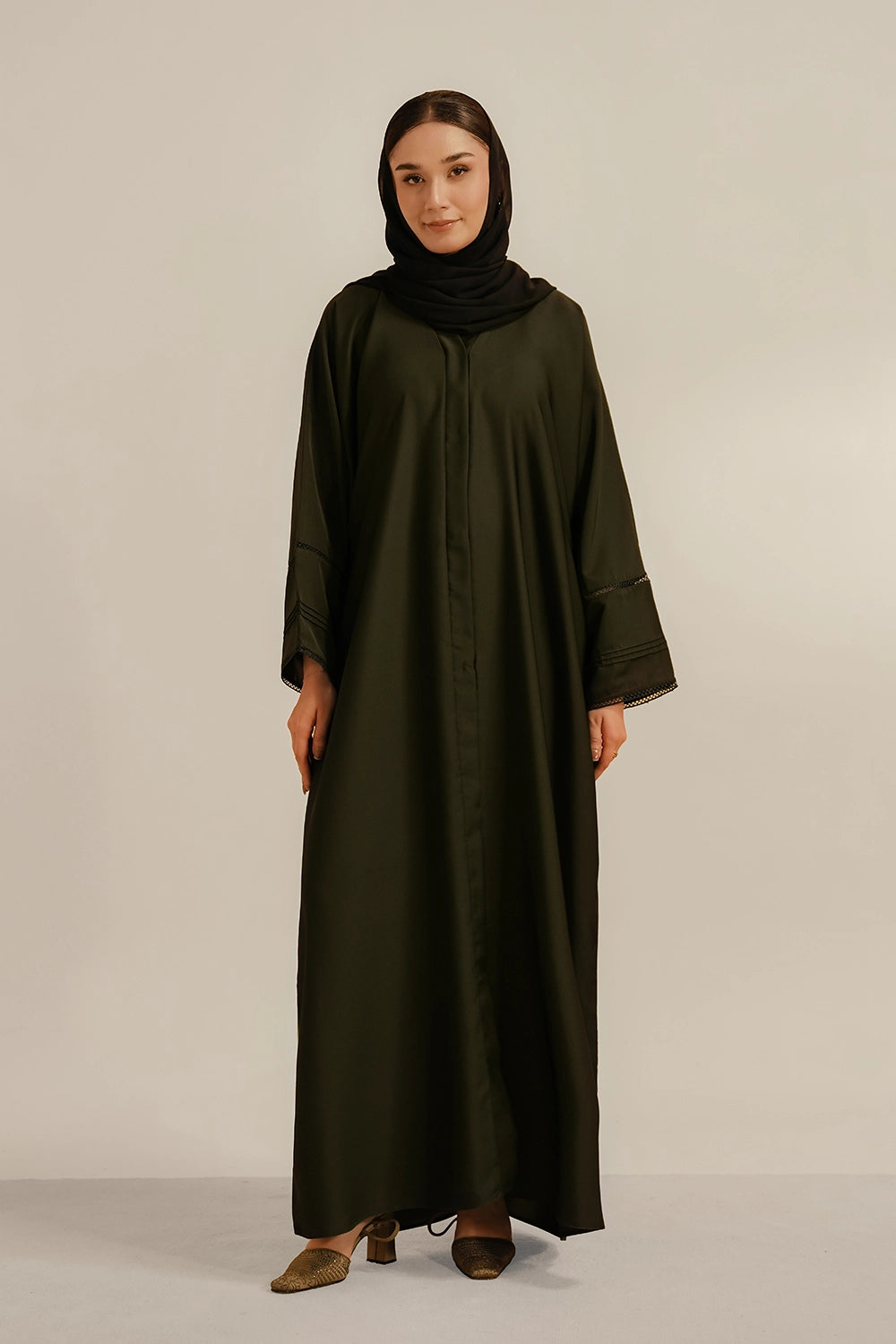 Basic Pleat Abaya Set | Dark Green
