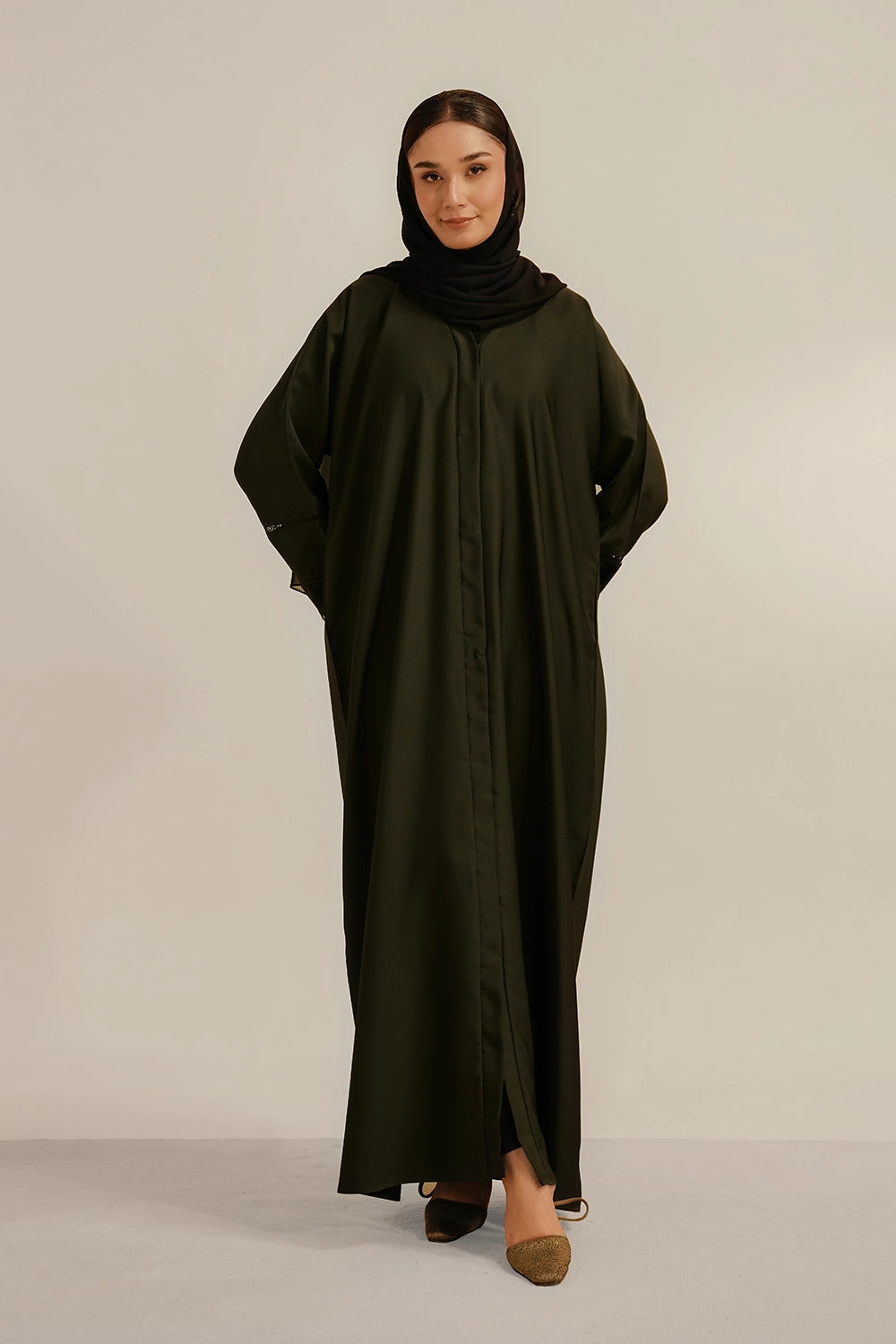 Basic Pleat Abaya Set | Dark Green