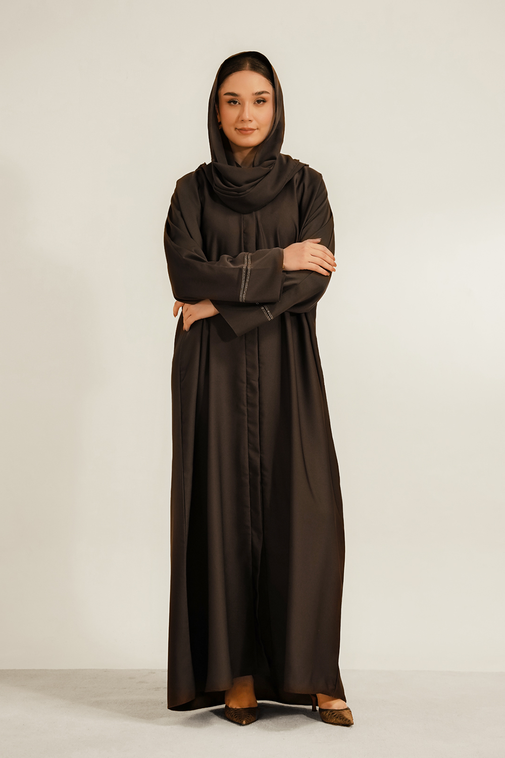 Basic Diamante Abaya | Brown