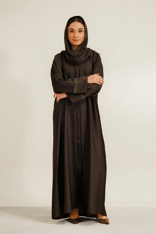 Basic Diamante Abaya | Brown 1000