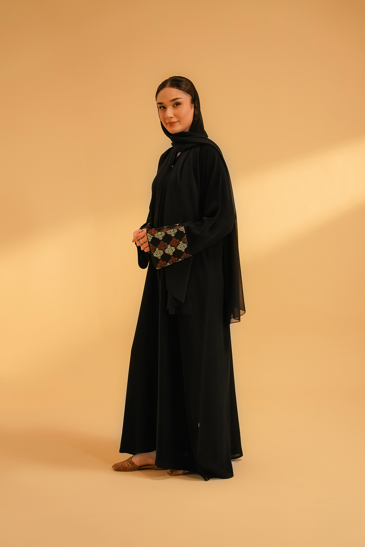 Cuff Embroidered Abaya | Black