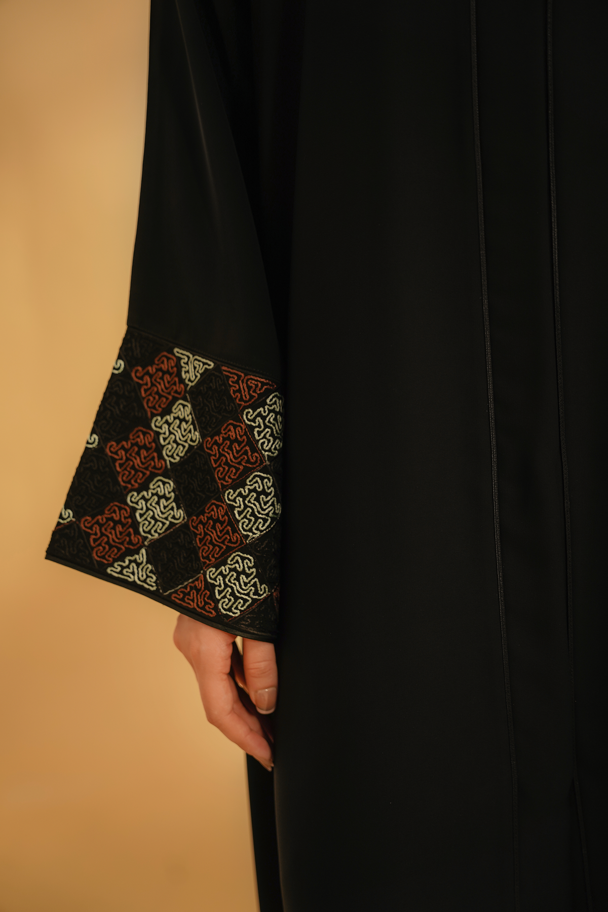 Cuff Embroidered Abaya | Black