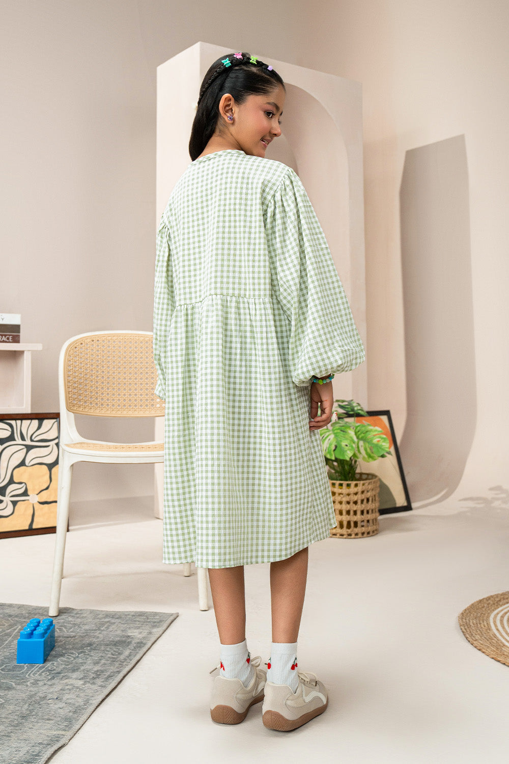 Girls - Check Long Frock | Green