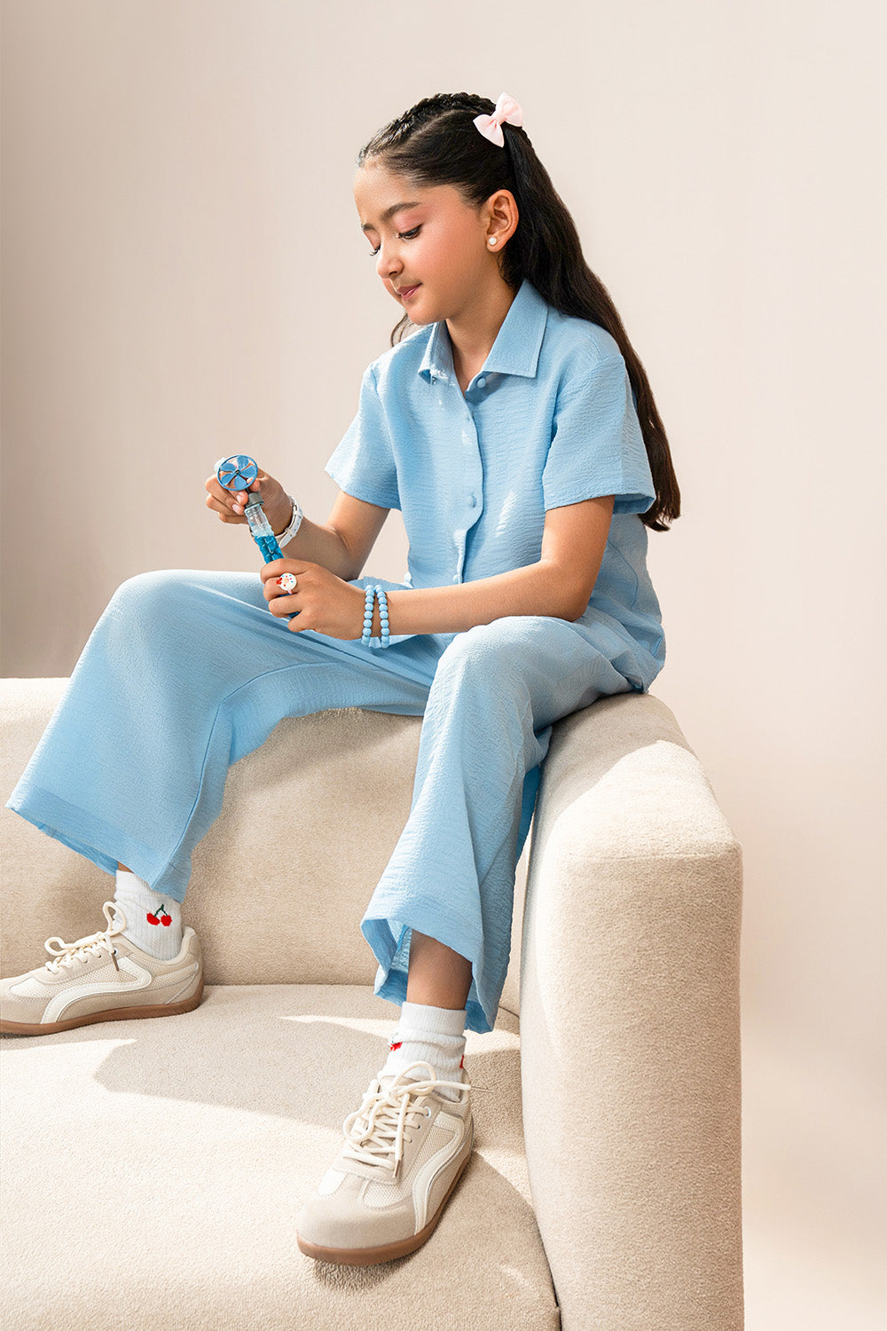 Girls - Textured Co-ords | Sky Blue