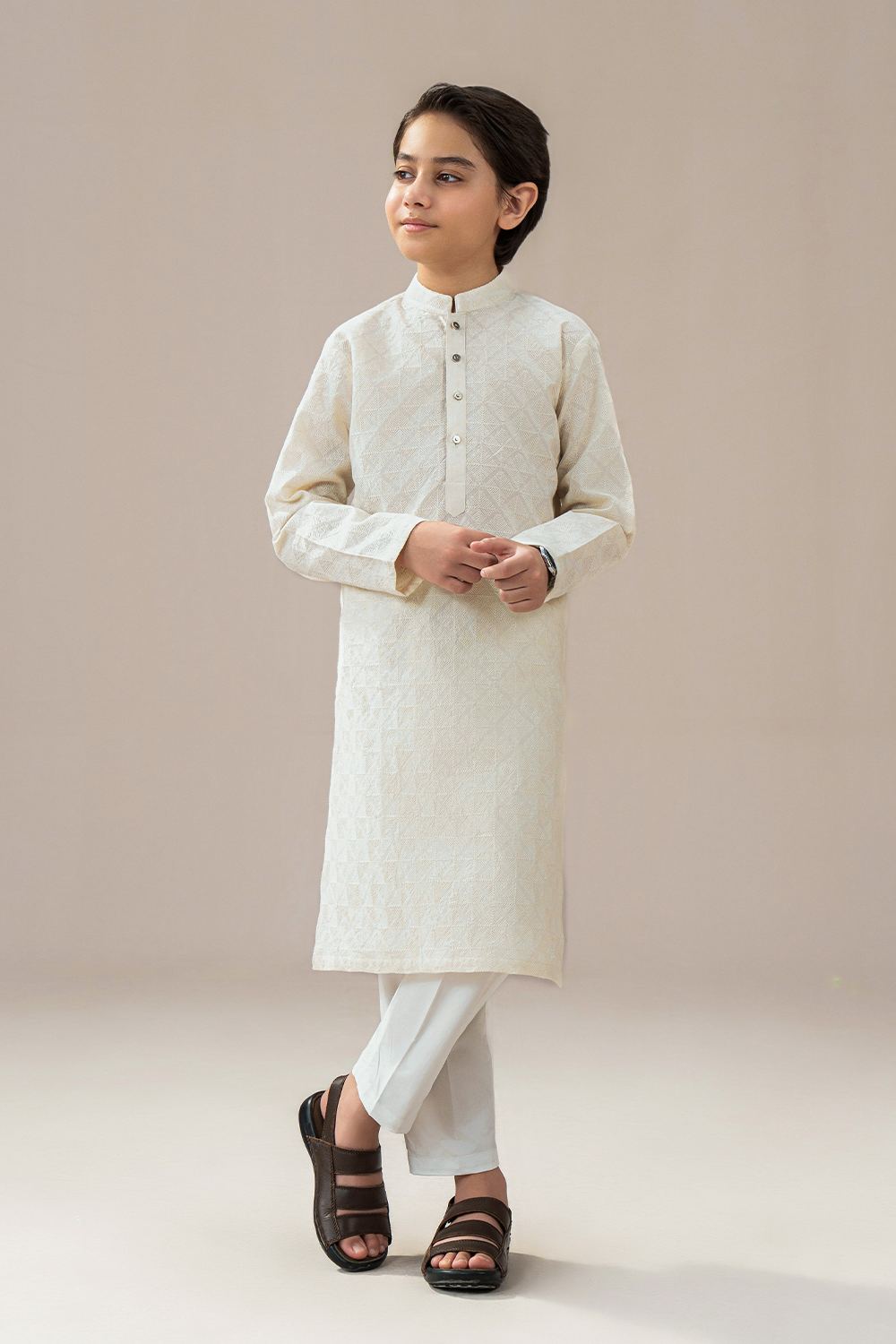 Off-White Chikankari | Kids-Kurta Trouser