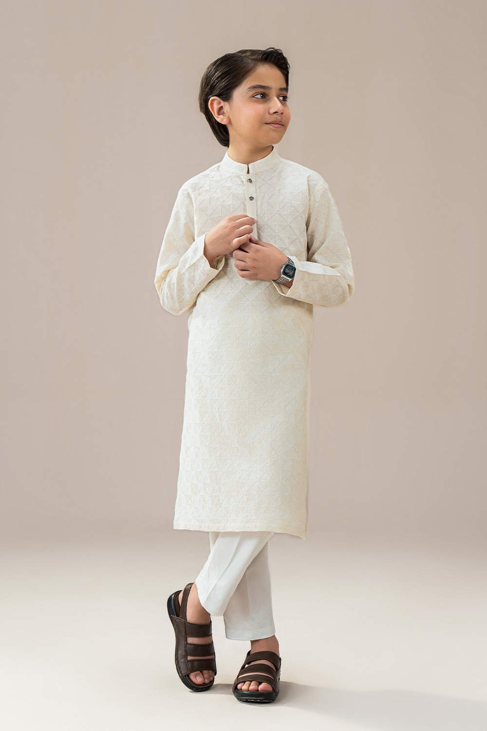 Off-White Chikankari | Kids-Kurta Trouser