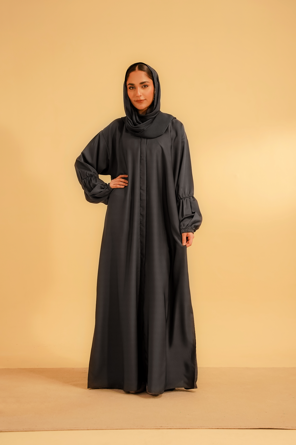 Basic Gathered Sleeves Abaya | Grey