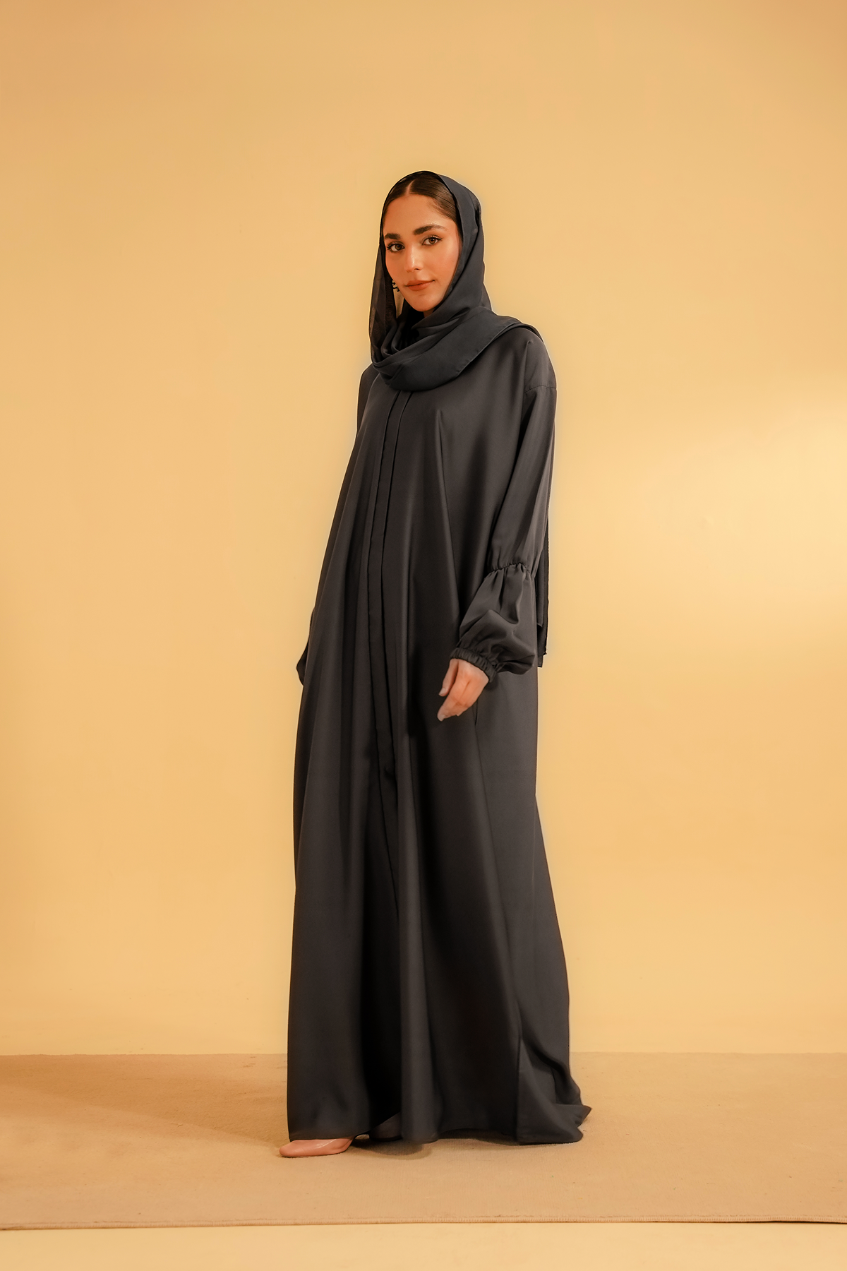 Basic Gathered Sleeves Abaya | Grey