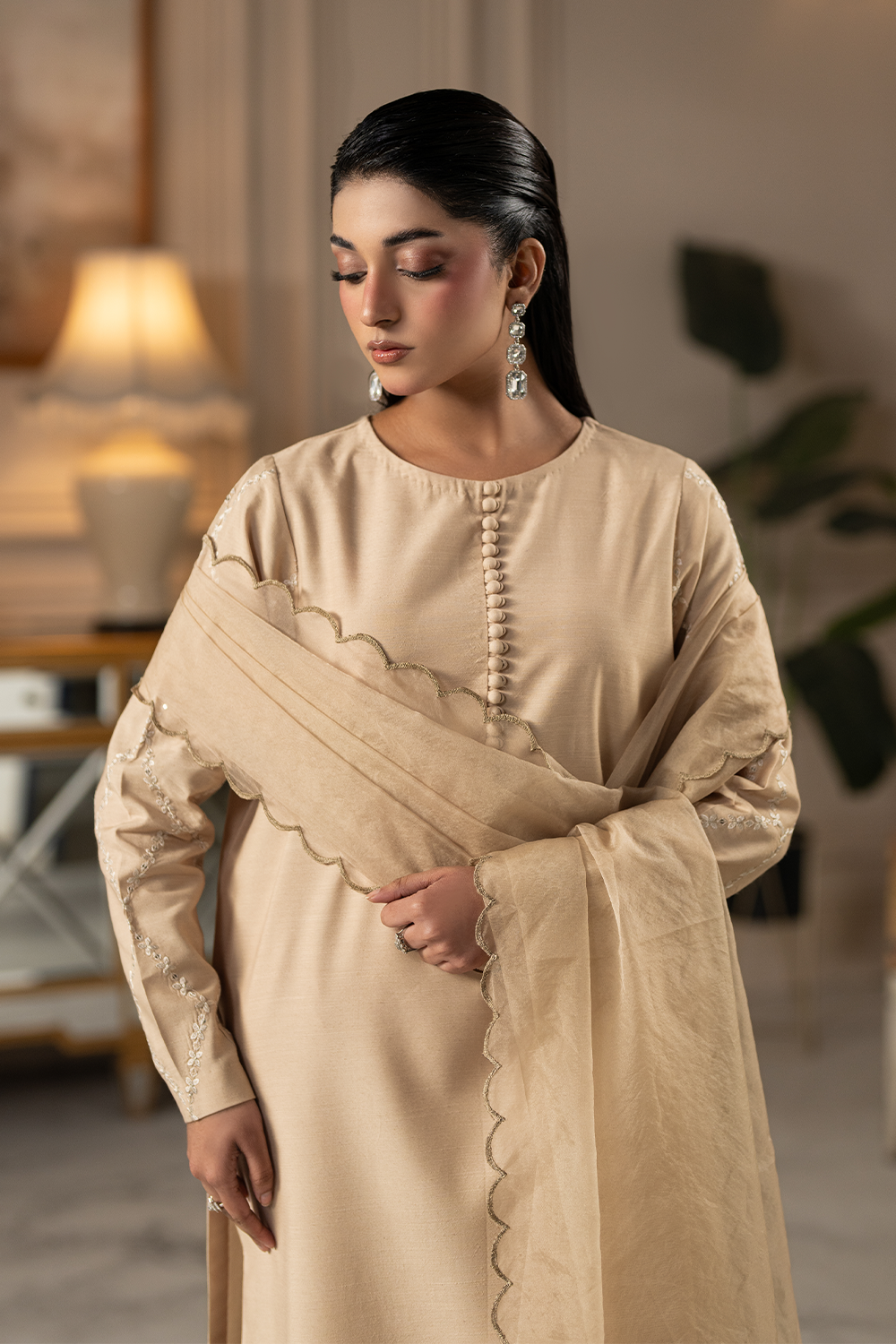 Ivory Veil | Embroidered Raw Silk