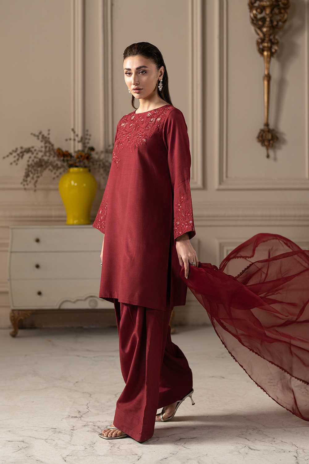 Silk Crimson | Embroidered Raw Silk