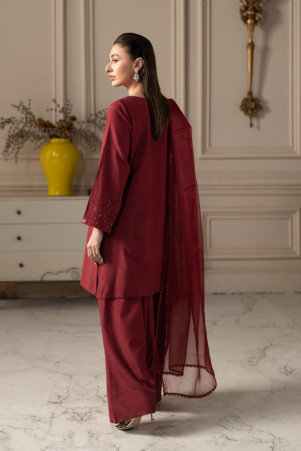 Silk Crimson | Embroidered Raw Silk