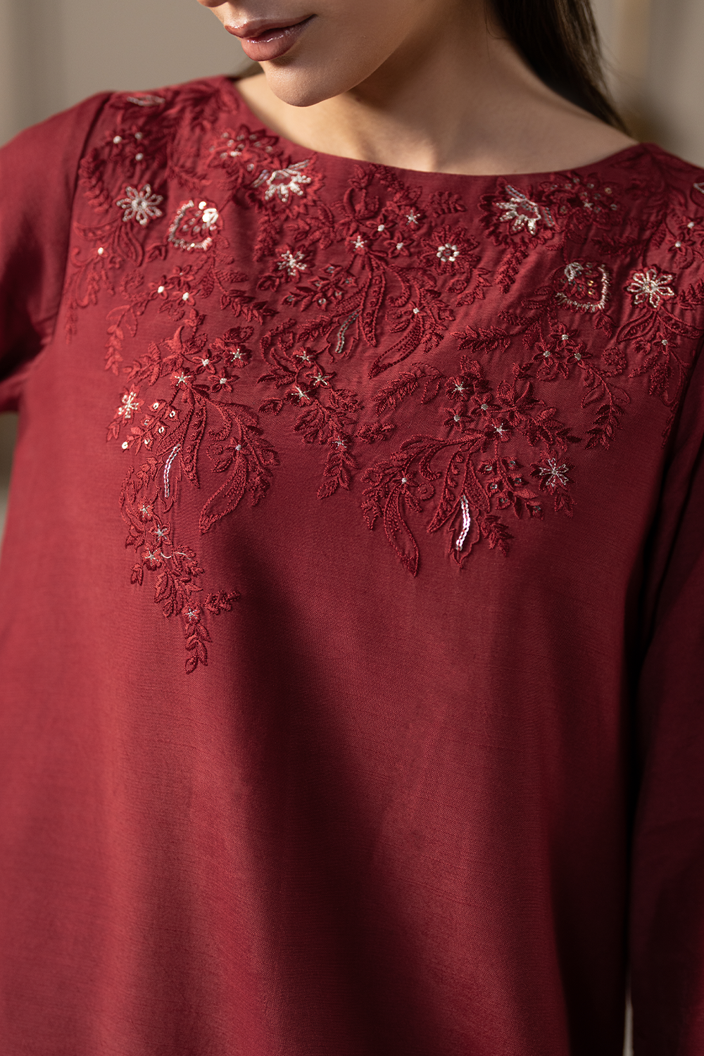 Silk Crimson | Embroidered Raw Silk