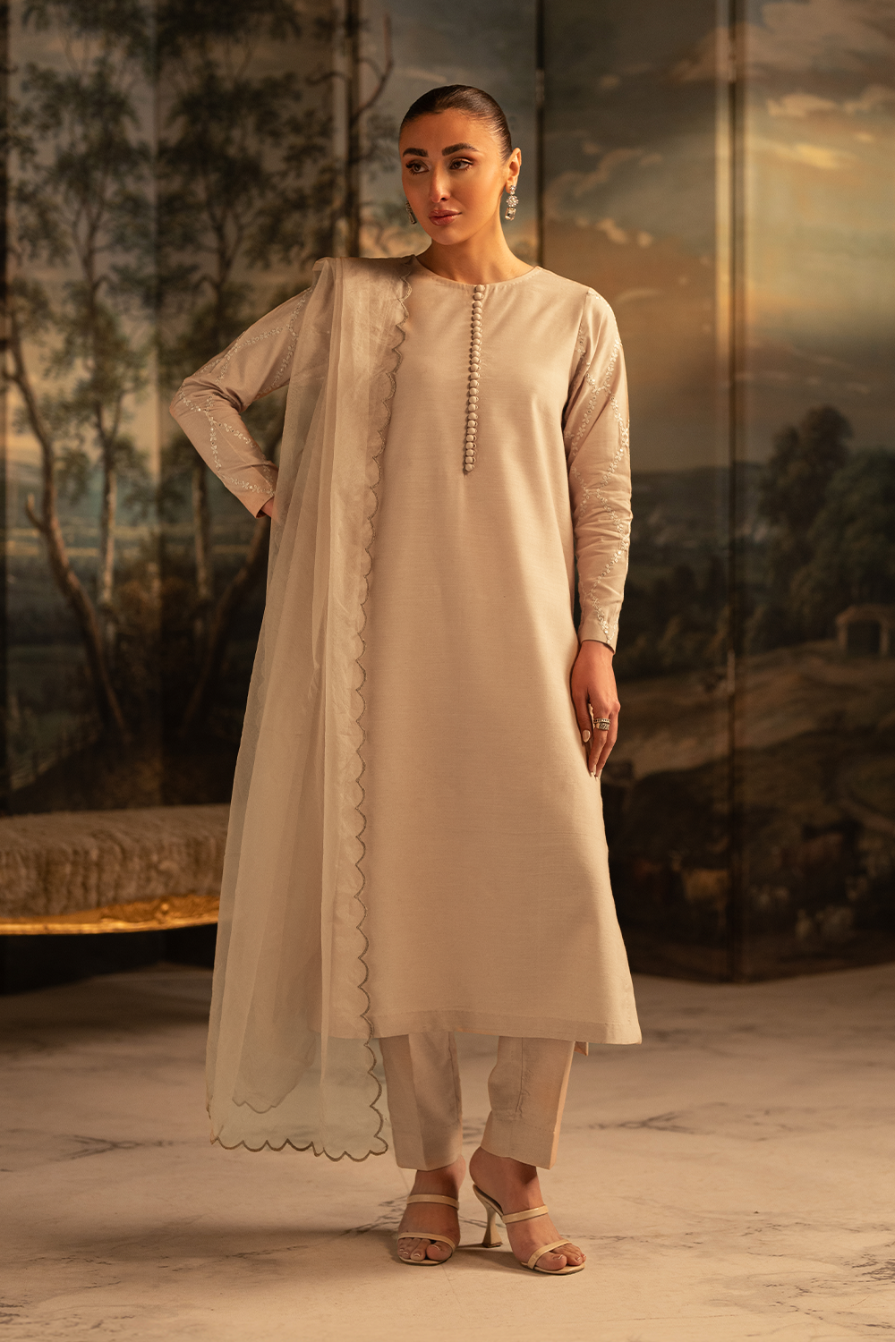 Ivory Veil | Embroidered Raw Silk