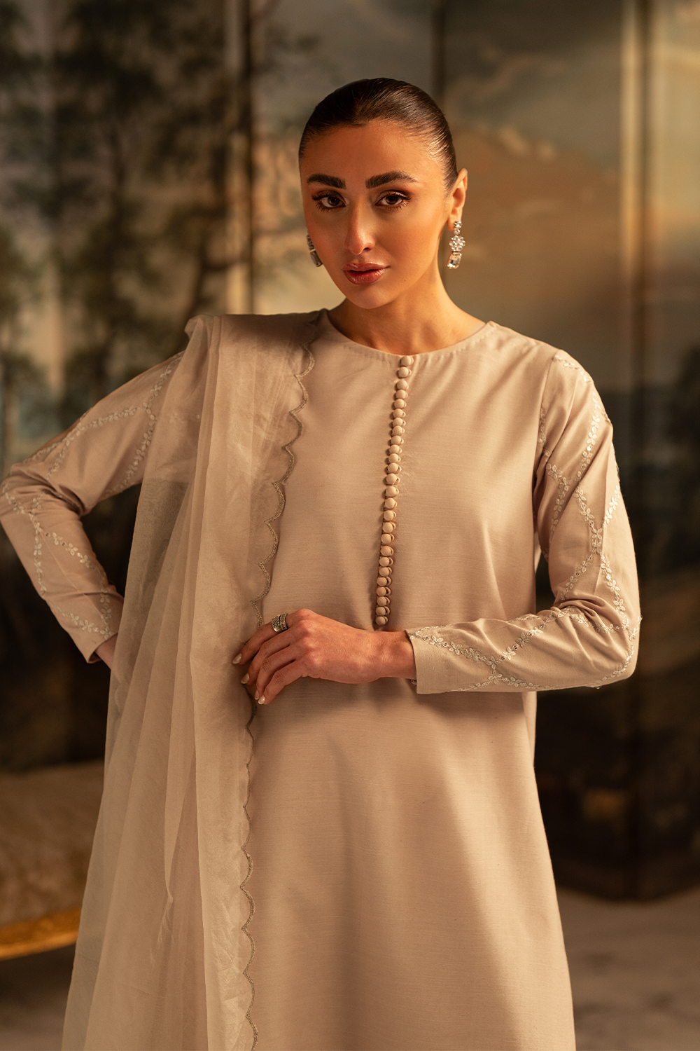 Ivory Veil | Embroidered Raw Silk