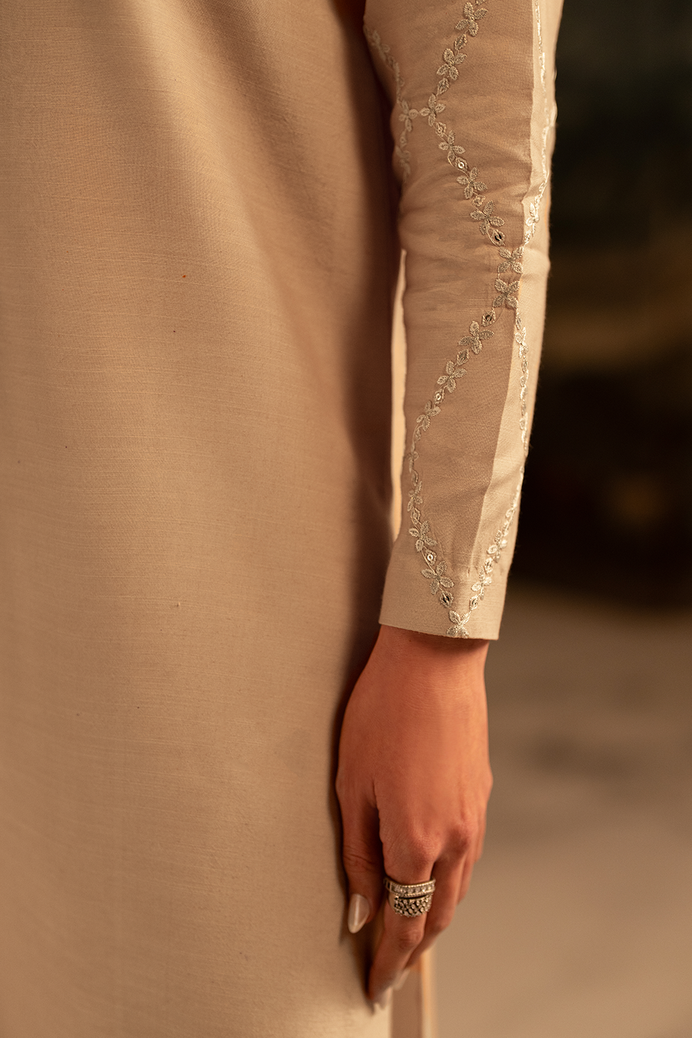 Ivory Veil | Embroidered Raw Silk