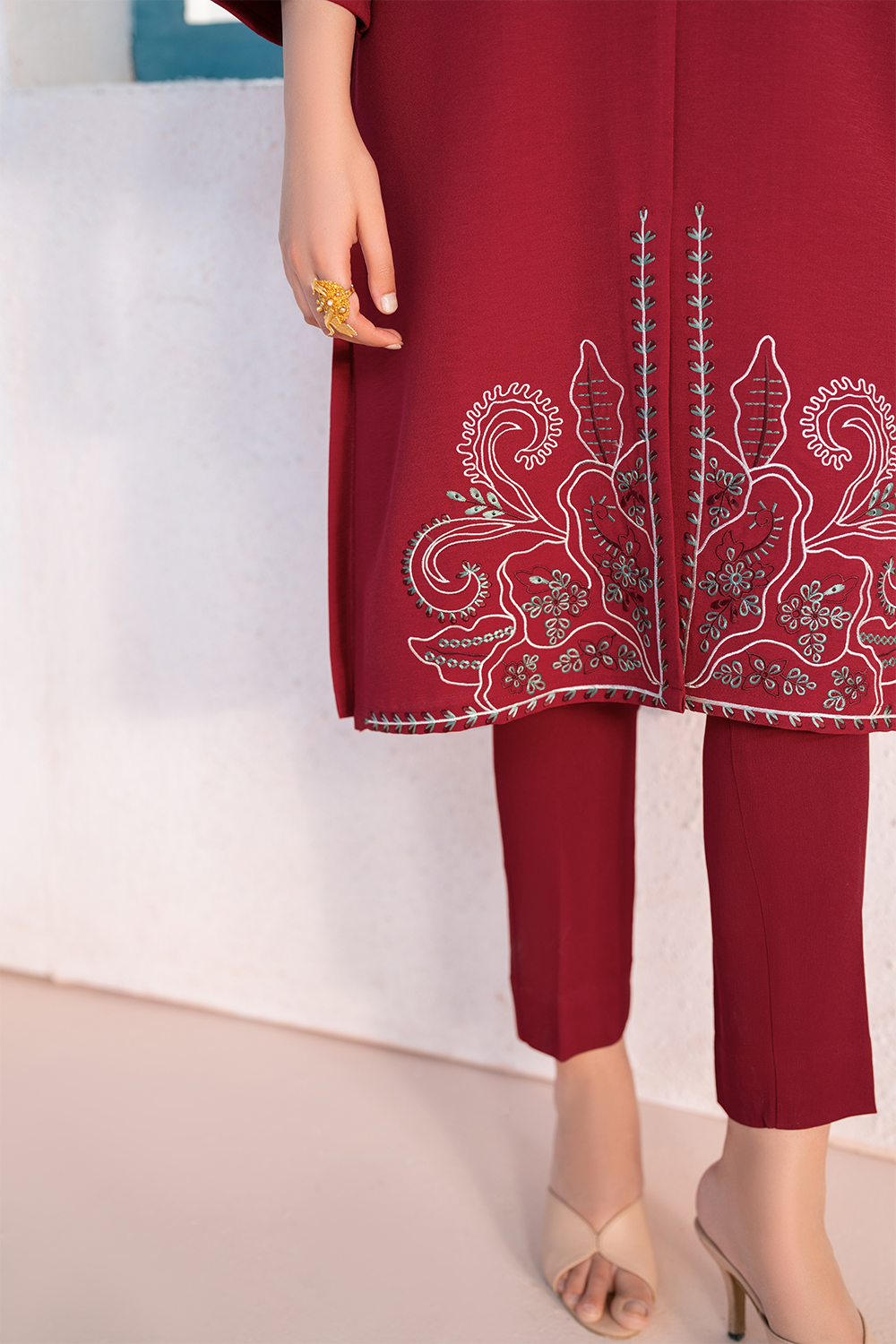 Embroidered 3PC | Deep Red