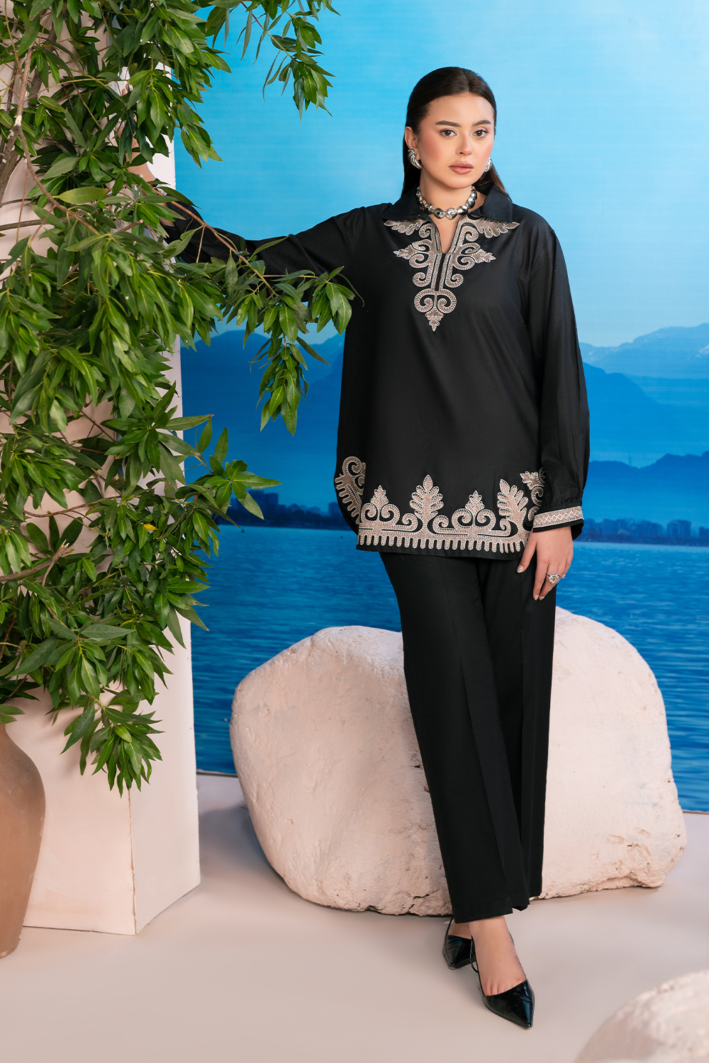 Embroidered Co-ord | Classic Black