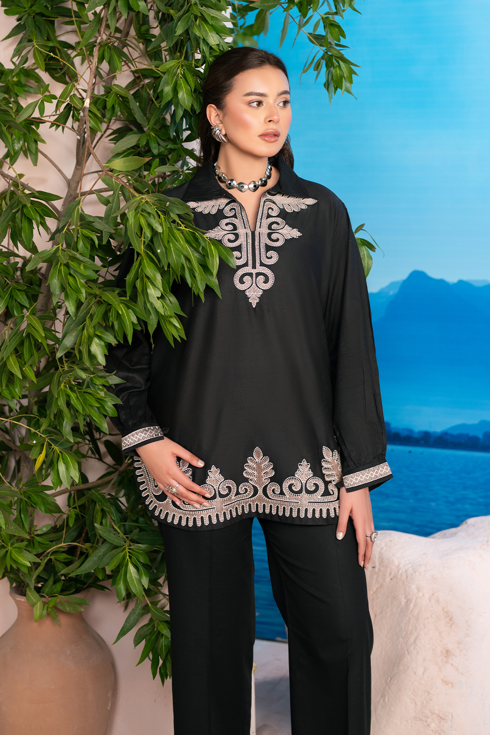 Embroidered Co-ord | Classic Black