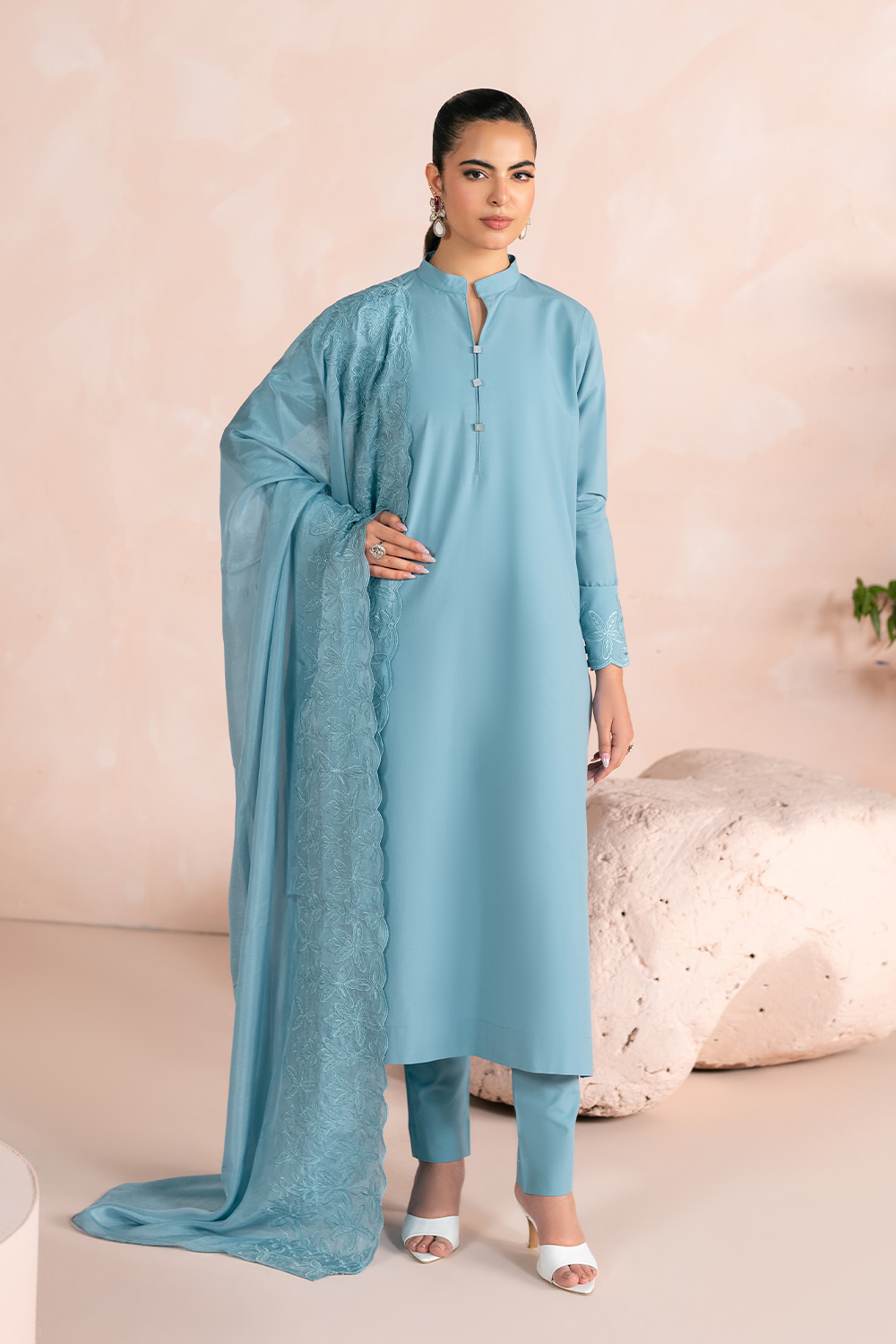 Embroidered 3PC | Lilly Blue