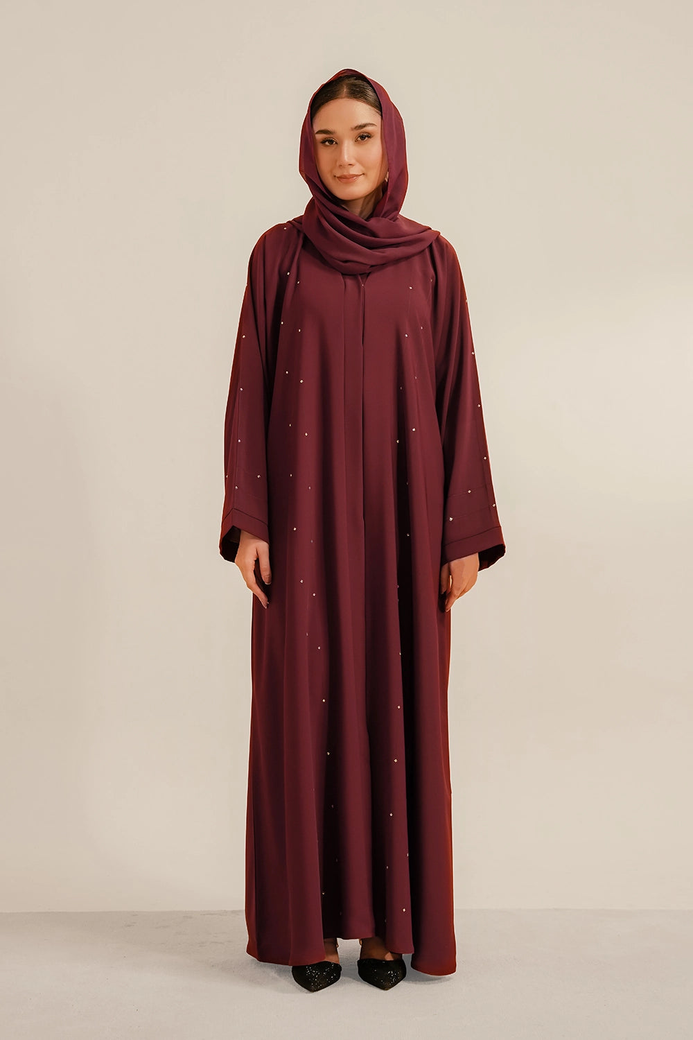 Embellished Abaya Set | Maroon