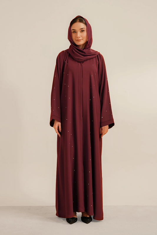Embellished Abaya Set | Maroon 1000
