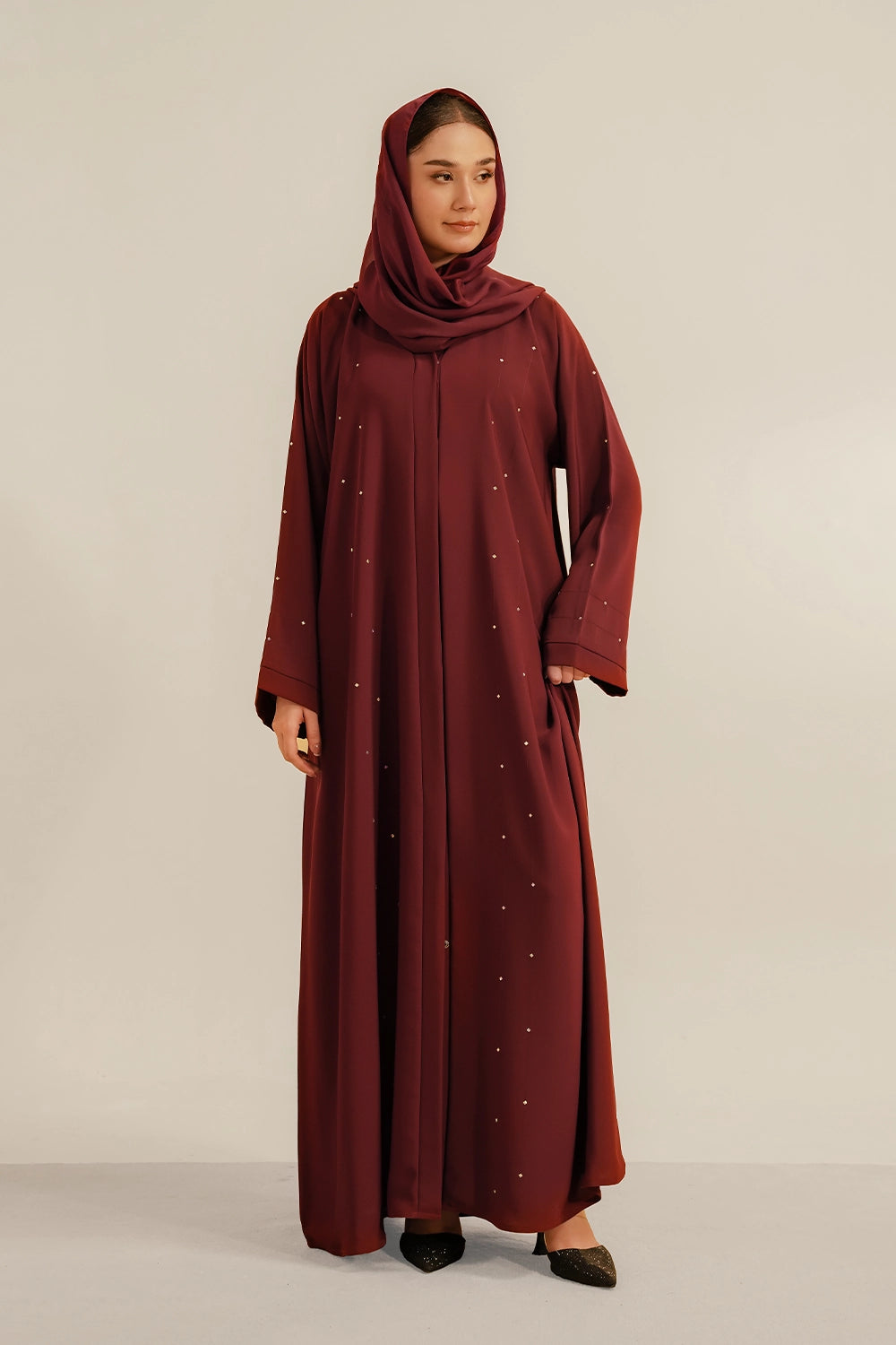Embellished Abaya Set | Maroon