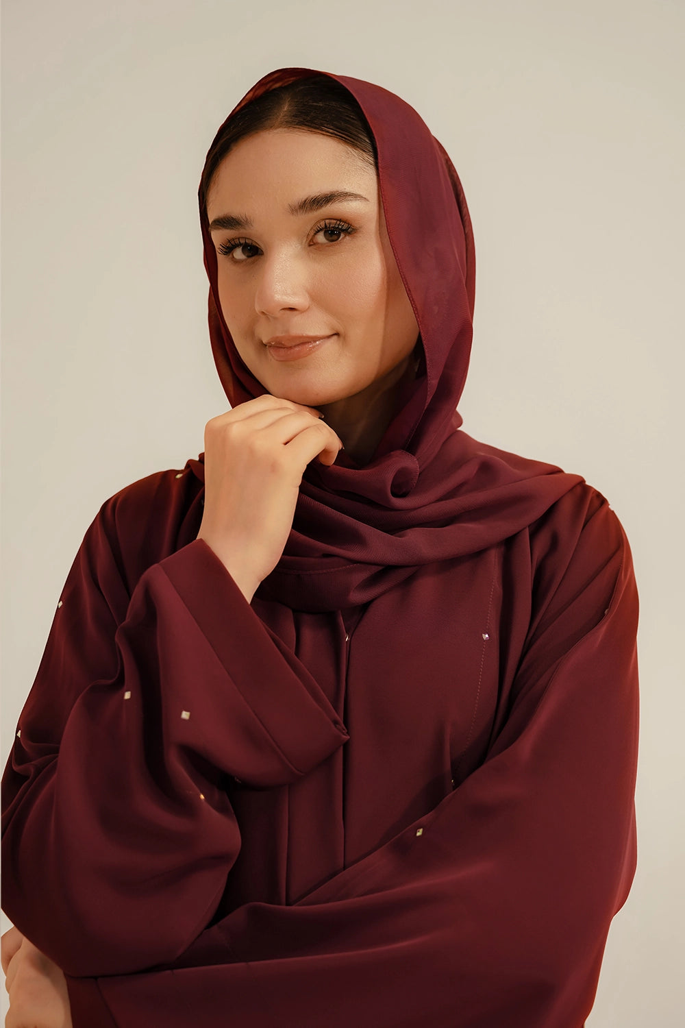 Embellished Abaya Set | Maroon
