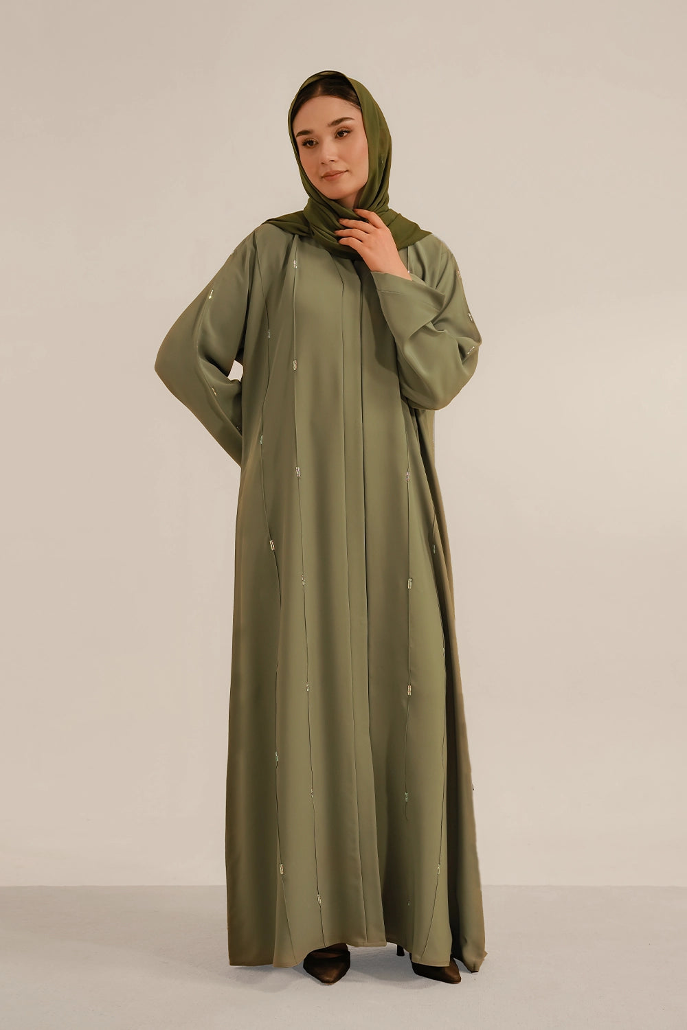 Embellished Abaya Set | Sage Green