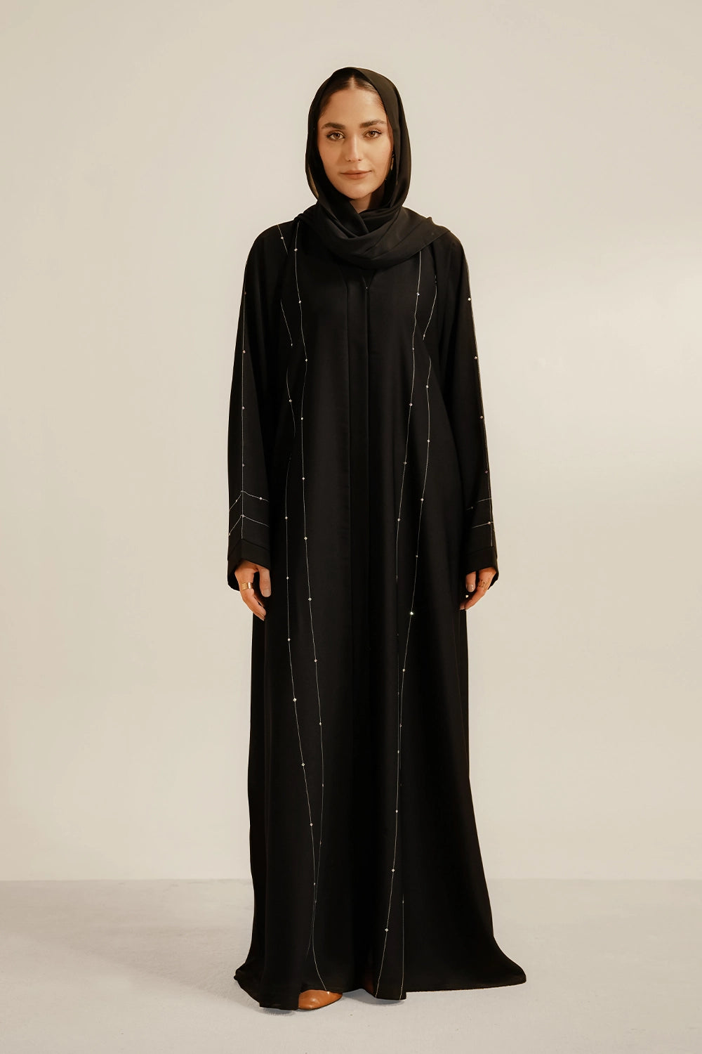 Embellished Hareer Abaya Set | Black