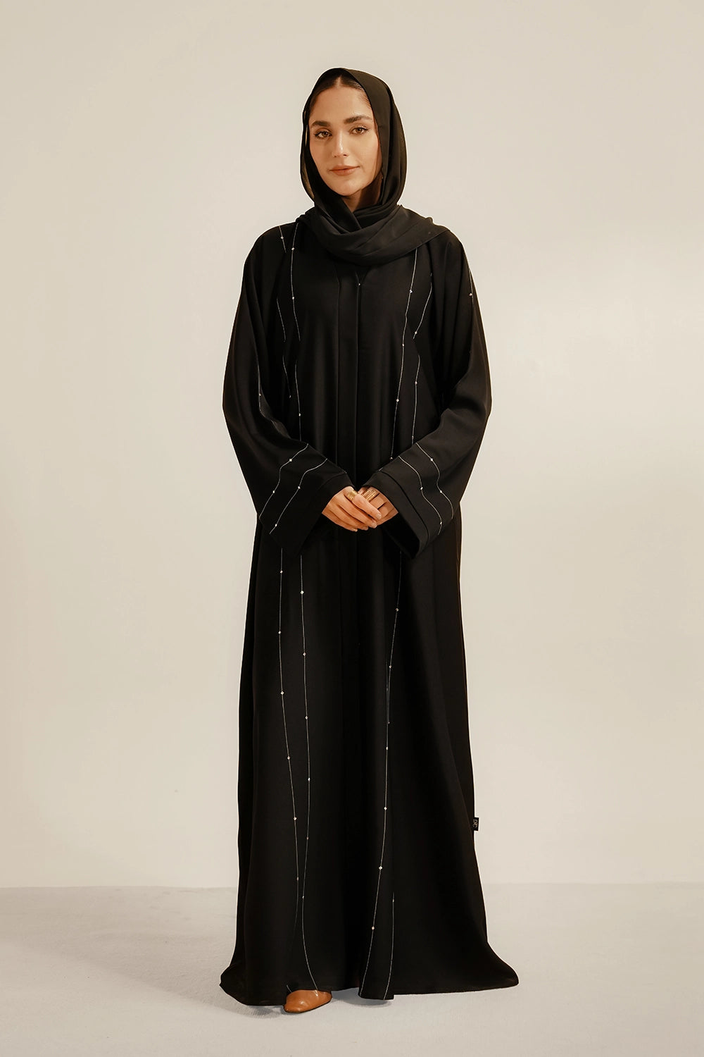Embellished Hareer Abaya Set | Black
