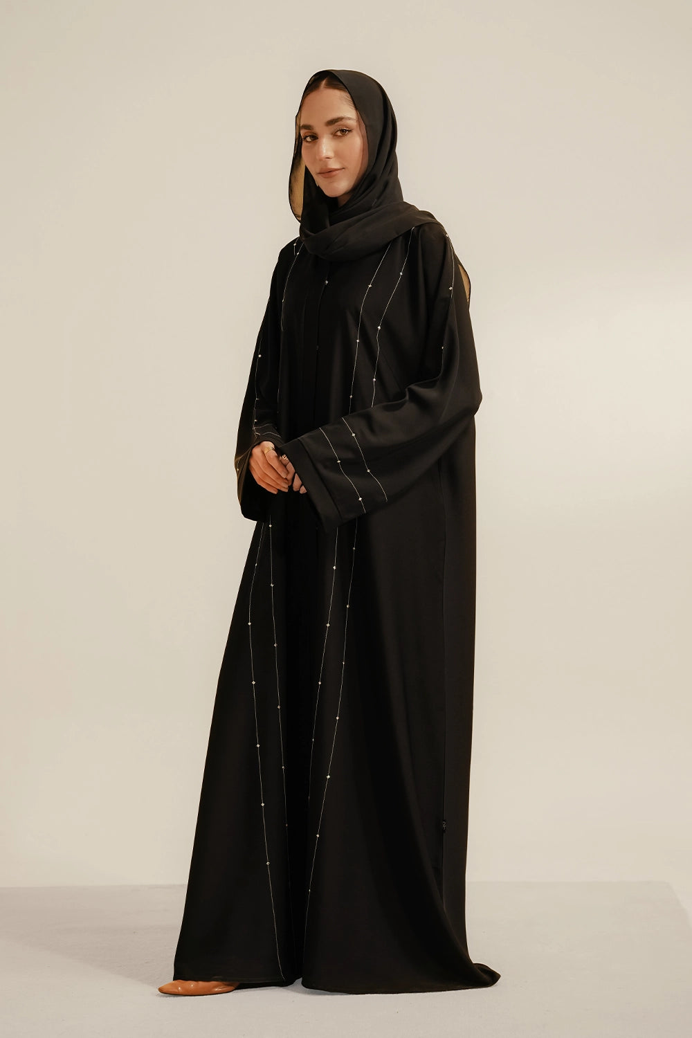 Embellished Hareer Abaya Set | Black