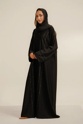 Embellished Hareer Abaya Set | Black