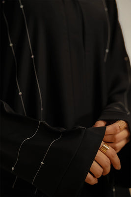Embellished Hareer Abaya Set | Black