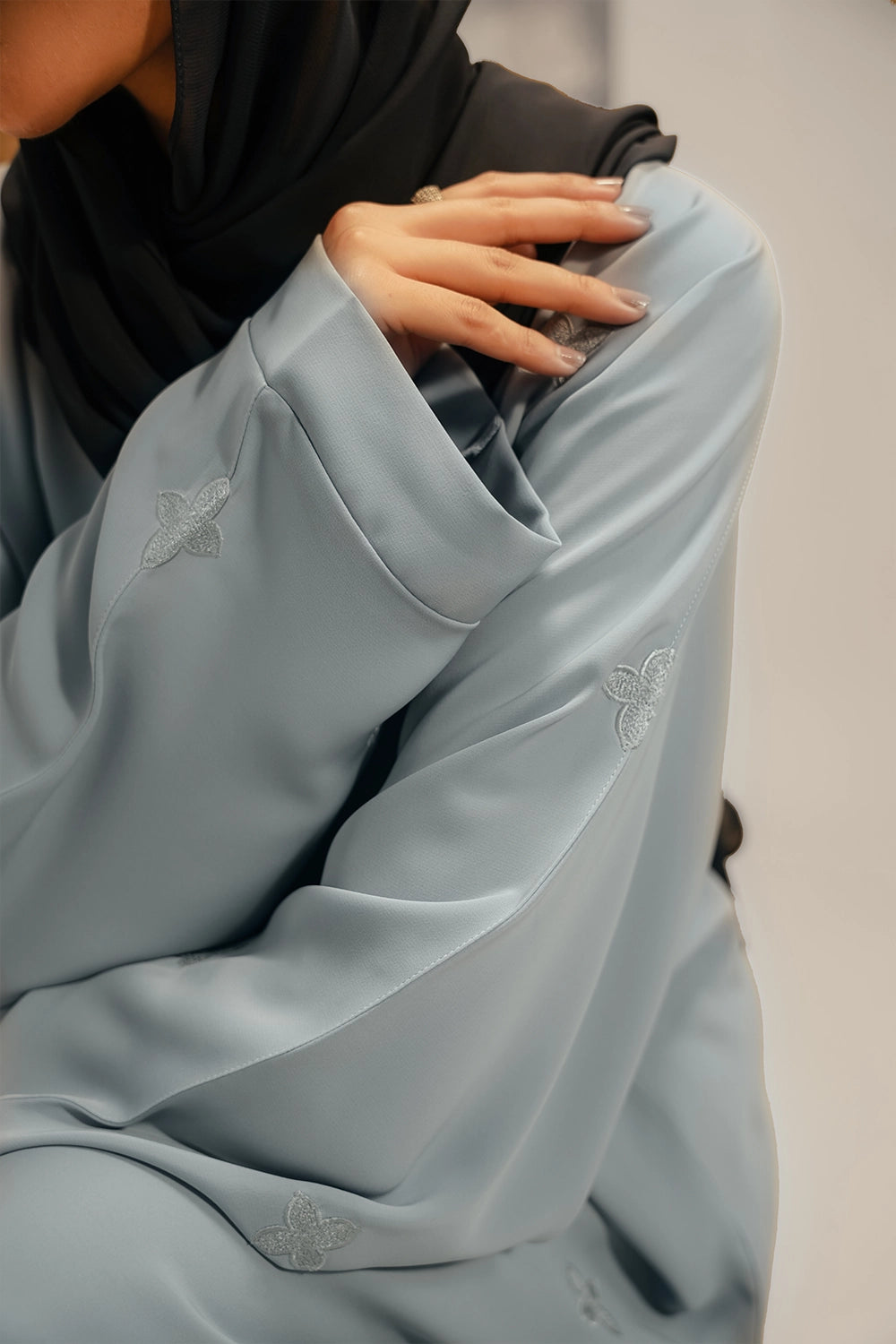 Embroidered Abaya Set | Sky Blue