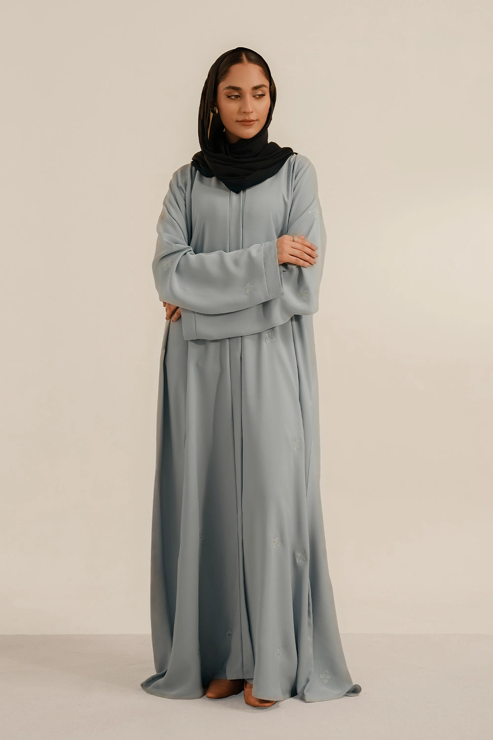 Embroidered Abaya Set | Sky Blue