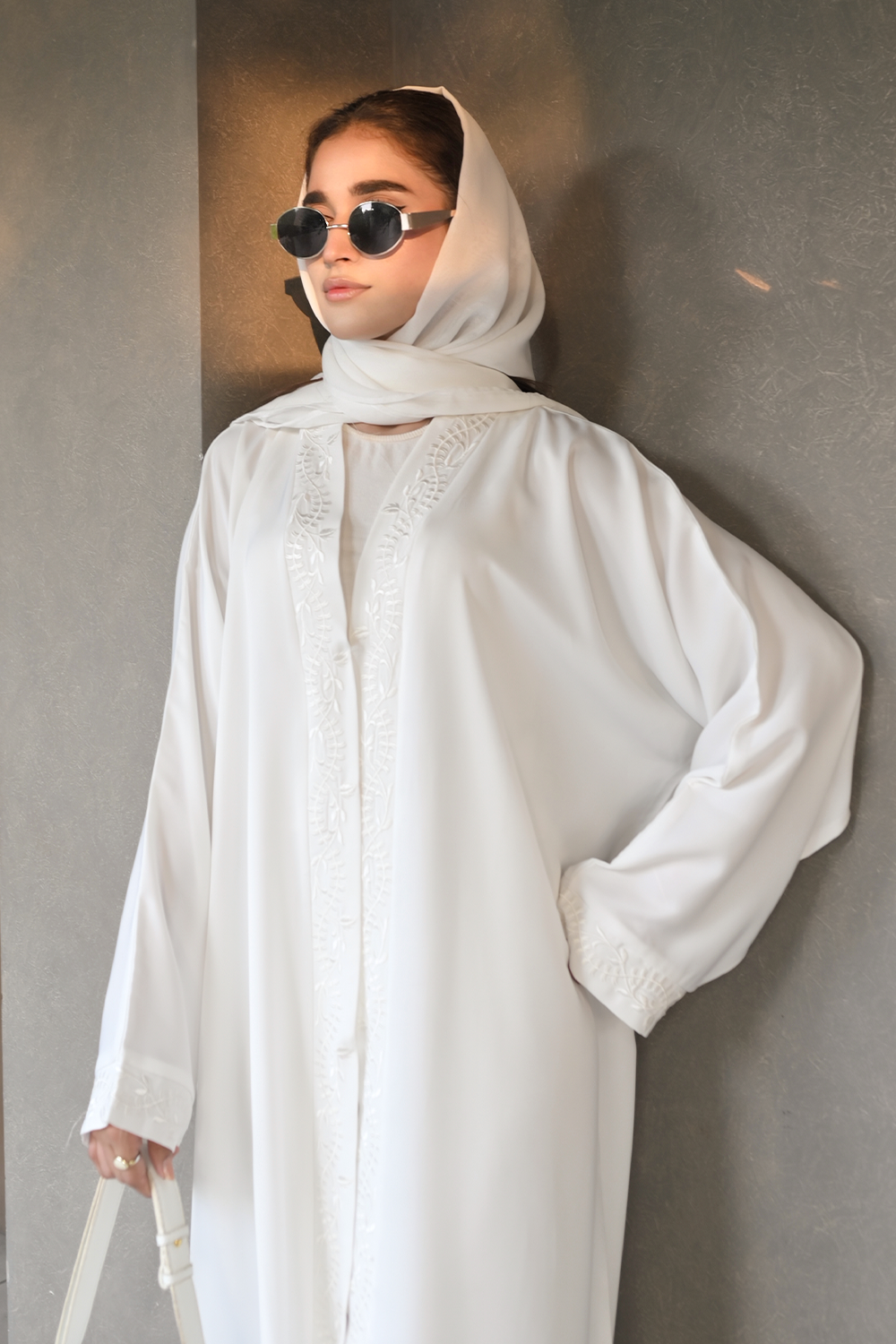 Embroidered Abaya Set | White