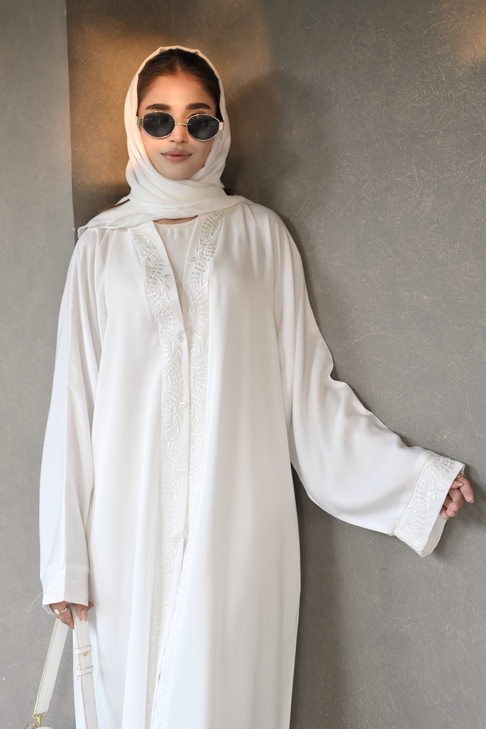 Embroidered Abaya Set | White