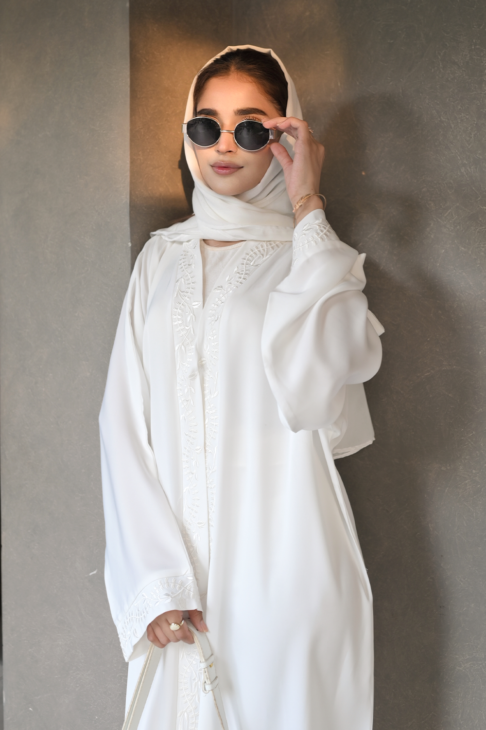 Embroidered Abaya Set | White